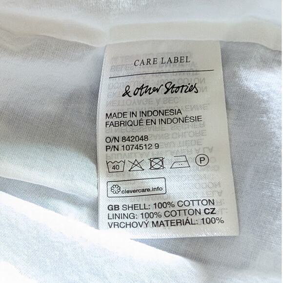 NWT & Other Stories Smocked Bodice Long Sleeve Cotton Mini Dress, size 0 - Picture 10 of 10